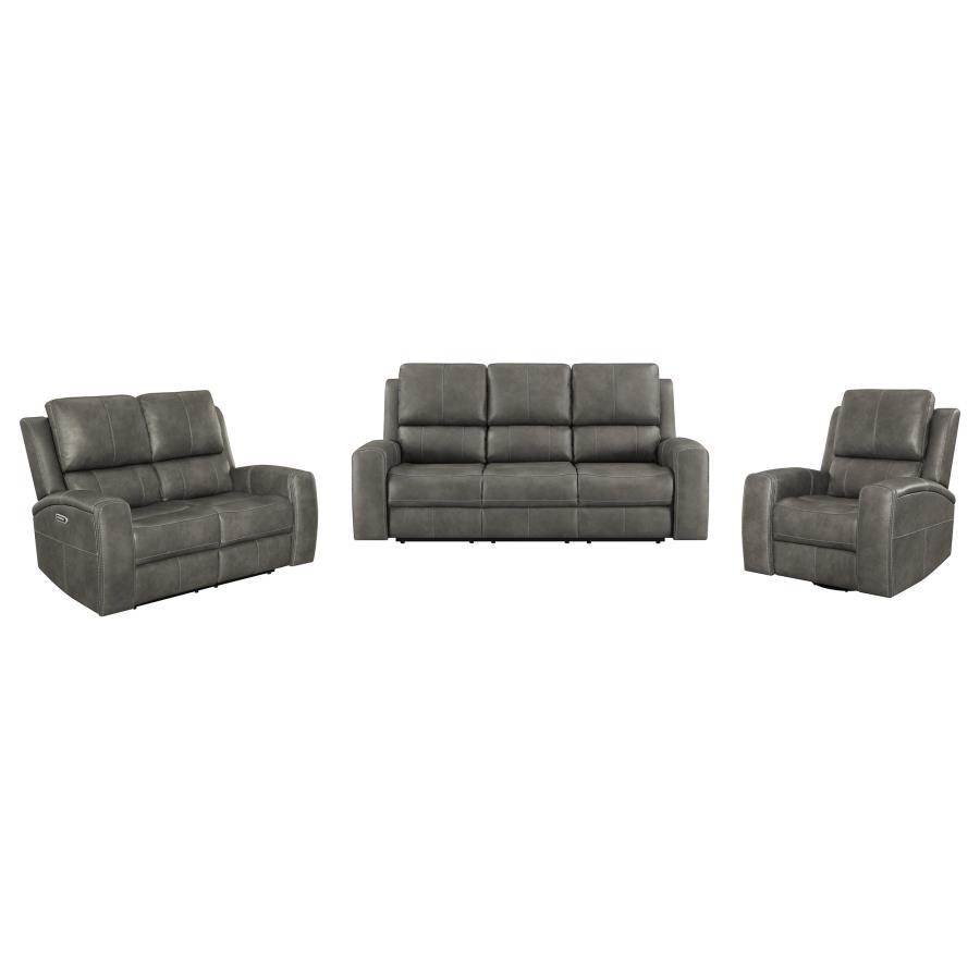 Brickston - 3 Piece Triple Power Reclining Sofa Set - Charcoal 3 - Piece Living Room Set modern furniture Contempo Furniture