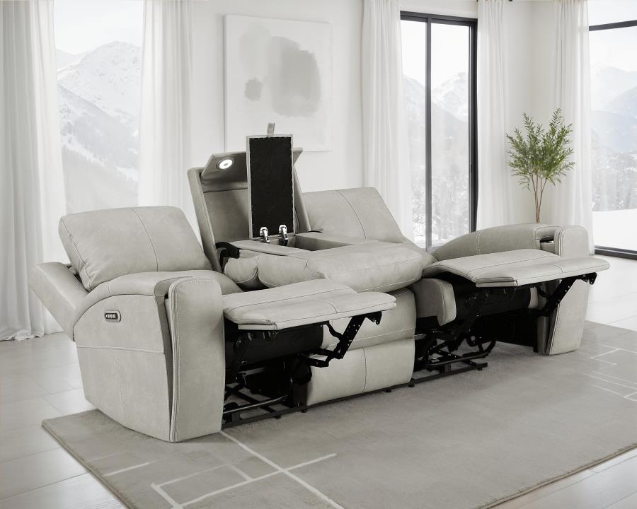Brickston - Triple Power Reclining Sofa - Gray Power Reclining Sofa modern furniture Contempo Furniture