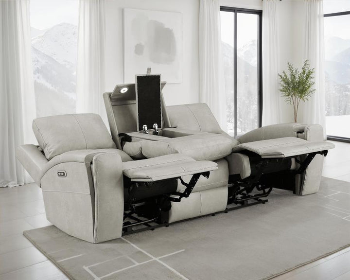 Brickston - Triple Power Reclining Sofa - Gray Power Reclining Sofa modern furniture Contempo Furniture