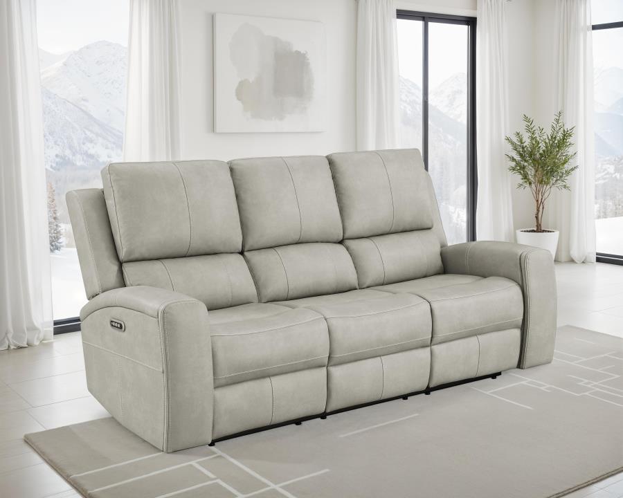 Brickston - Triple Power Reclining Sofa - Gray Power Reclining Sofa modern furniture Contempo Furniture