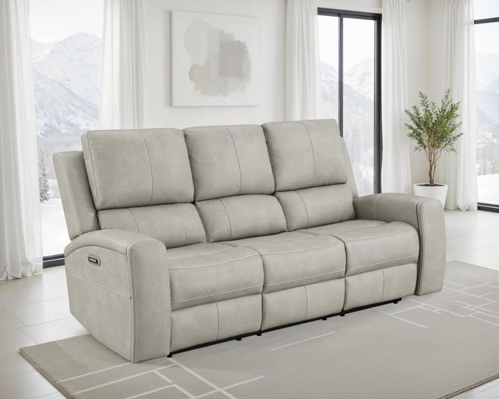 Brickston - Triple Power Reclining Sofa - Gray Power Reclining Sofa modern furniture Contempo Furniture