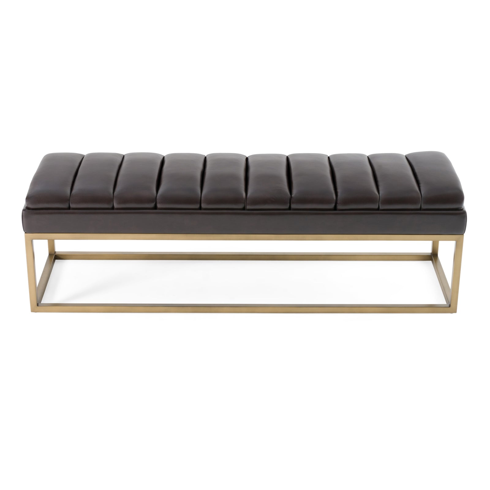 Bridger - Modern Brown Vegan Leather  Brass Dining Bench