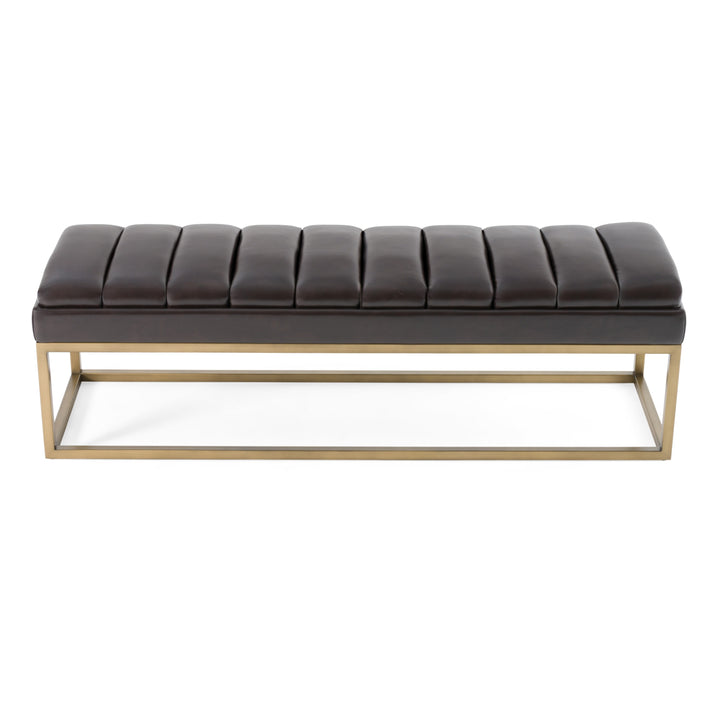 Bridger  Modern Brown Vegan Leather + Brass Dining Bench