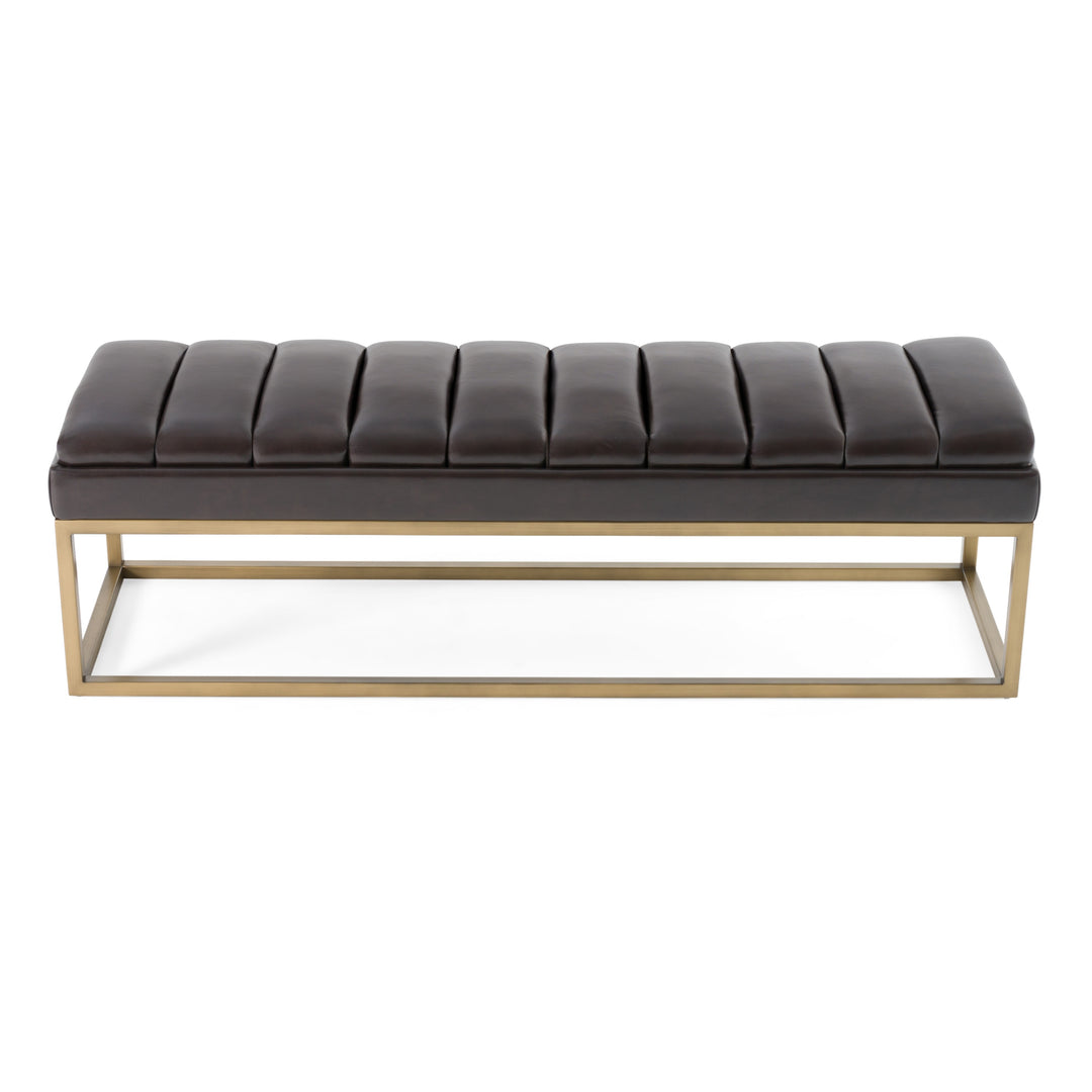 Bridger - Modern Brown Vegan Leather + Brass Dining Bench