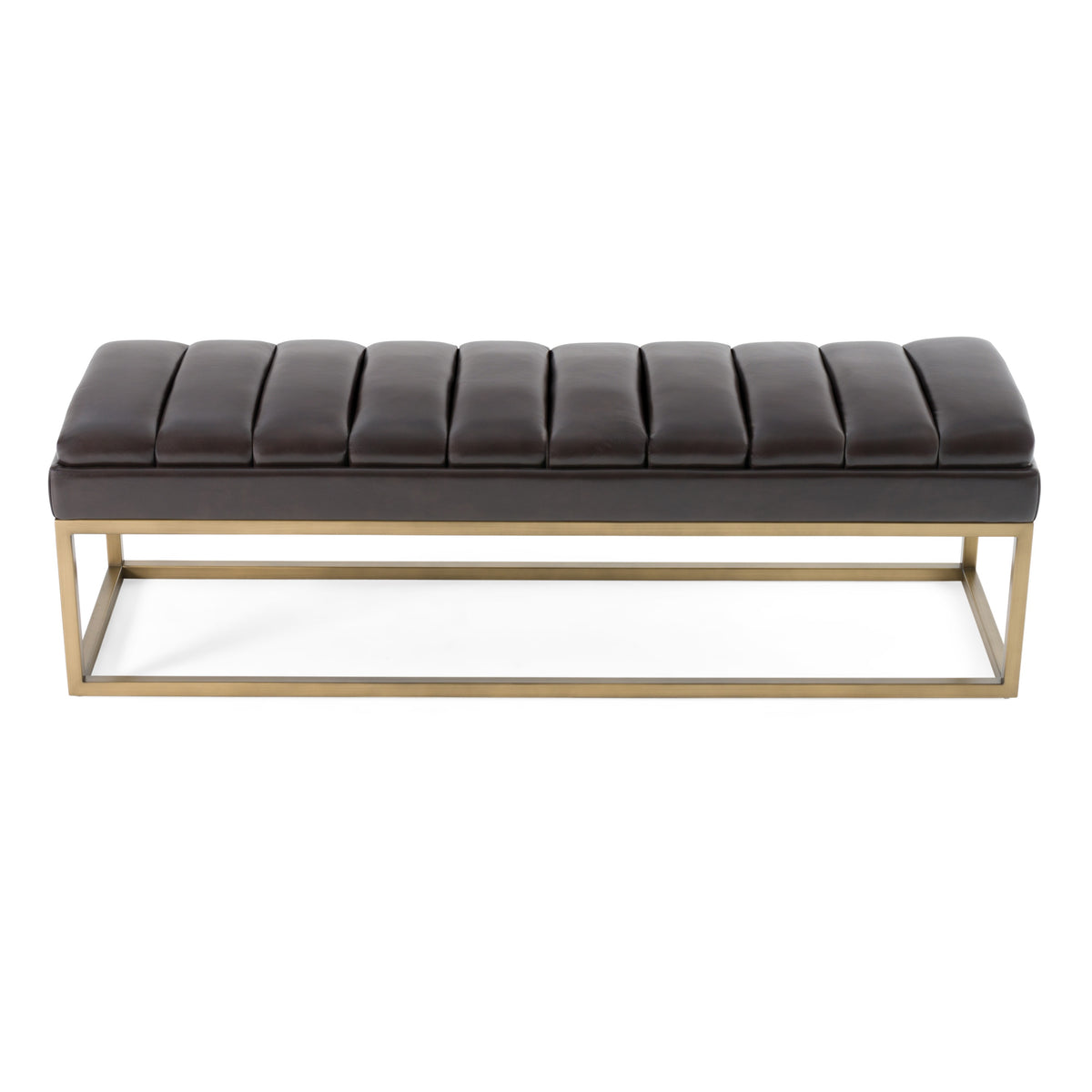 Bridger - Modern Brown Vegan Leather + Brass Dining Bench - View 2