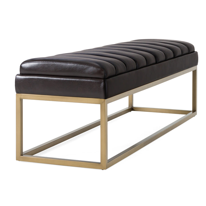 Bridger - Modern Brown Vegan Leather + Brass Dining Bench