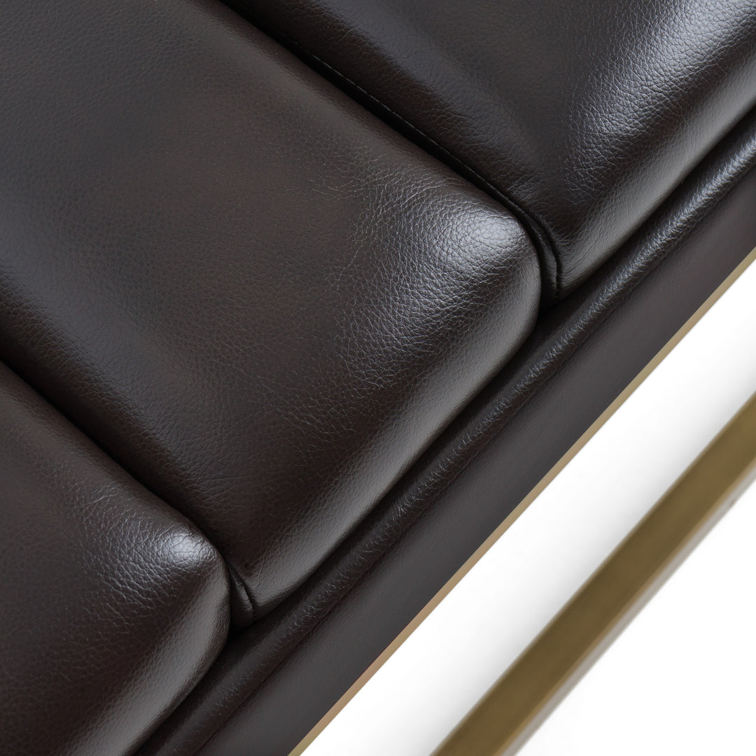 Bridger - Modern Brown Vegan Leather + Brass Dining Bench