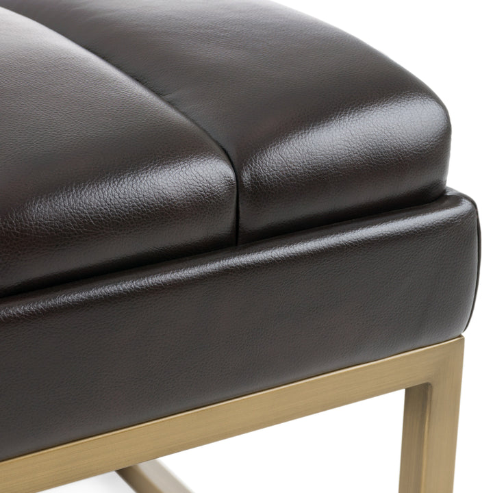 Bridger - Modern Brown Vegan Leather + Brass Dining Bench