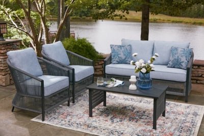 Bridges Beach Outdoor Love/Chairs/Table Set (Set of 4) - Gray 4 Piece Outdoor Set modern furniture Contempo Furniture