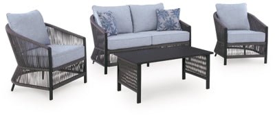Bridges Beach Outdoor Love/Chairs/Table Set (Set of 4) - Gray 4 Piece Outdoor Set modern furniture Contempo Furniture