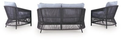 Bridges Beach Outdoor Love/Chairs/Table Set (Set of 4) - Gray 4 Piece Outdoor Set modern furniture Contempo Furniture