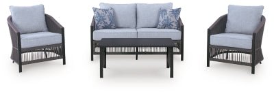 Bridges Beach Outdoor Love/Chairs/Table Set (Set of 4) - Gray 4 Piece Outdoor Set modern furniture Contempo Furniture