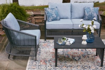 Bridges Beach Outdoor Love/Chairs/Table Set (Set of 4) - Gray 4 Piece Outdoor Set modern furniture Contempo Furniture
