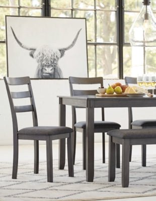 Bridson Dining Table and Chairs with Bench (Set of 6) - Gray 6 Piece Dining Room Set modern furniture Contempo Furniture