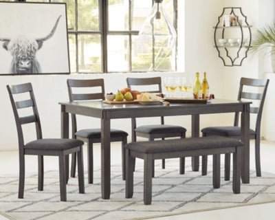 Bridson Dining Table and Chairs with Bench (Set of 6) - Gray 6 Piece Dining Room Set modern furniture Contempo Furniture