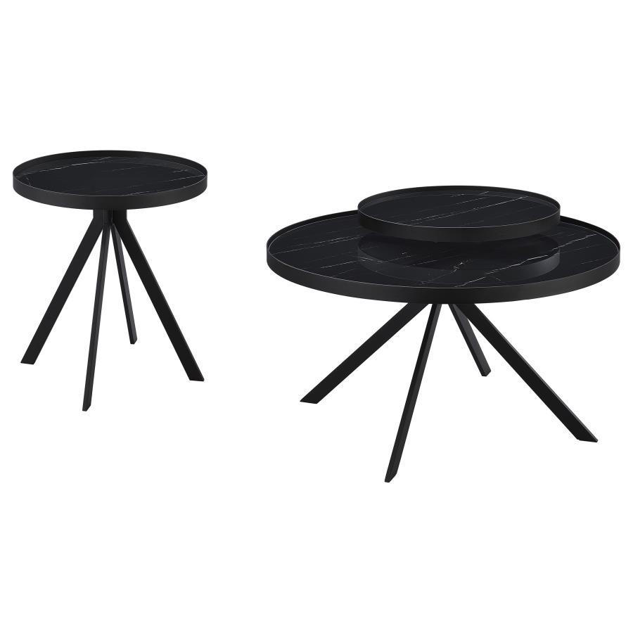Briggs - 2 Piece Round Coffee And End Table Set - Black Coffee Table Set modern furniture Contempo Furniture