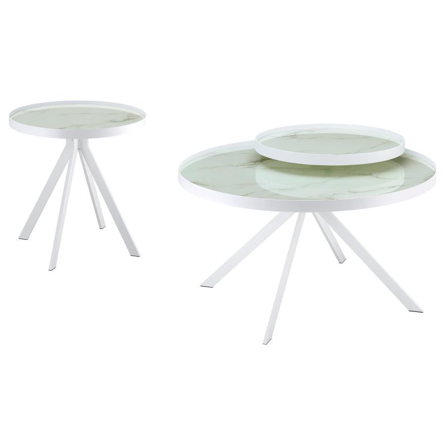 Briggs - 2 Piece Round Coffee And End Table Set - White Coffee Table Set modern furniture Contempo Furniture