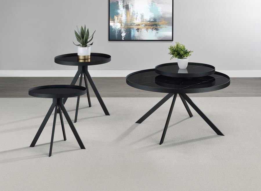 Briggs - 3 Piece Round Coffee And End Table Set - Black Coffee Table Set modern furniture Contempo Furniture