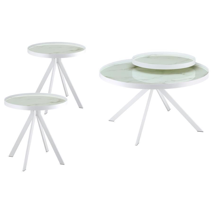 Briggs - 3 Piece Round Coffee And End Table Set - White Coffee Table Set modern furniture Contempo Furniture