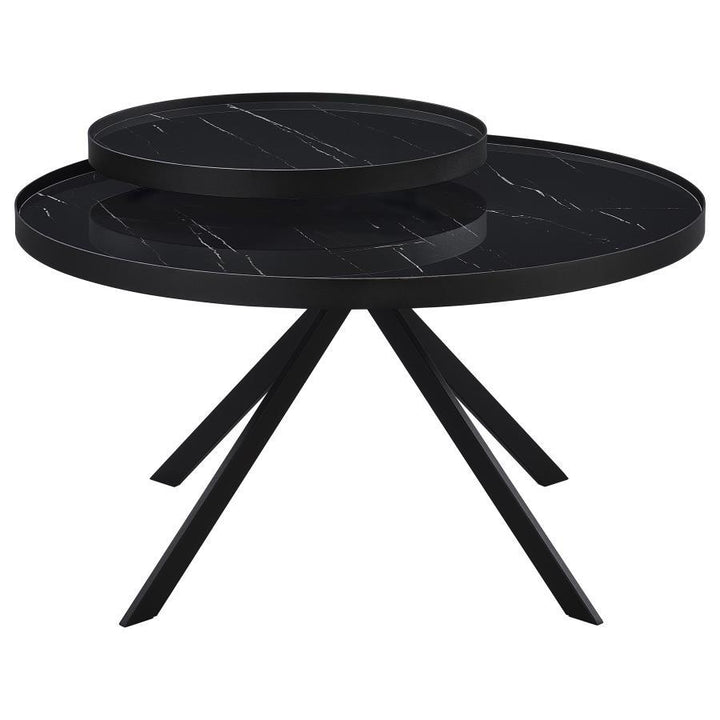Briggs - Round Marble Printed Glass Top Coffee Table - Black Coffee Table modern furniture Contempo Furniture