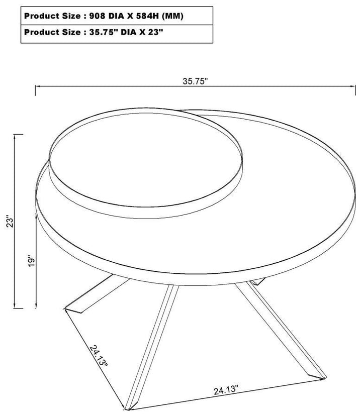 Briggs - Round Marble Printed Glass Top Coffee Table - Black Coffee Table modern furniture Contempo Furniture