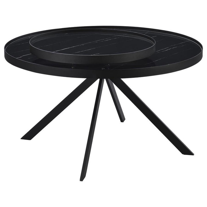 Briggs - Round Marble Printed Glass Top Coffee Table - Black Coffee Table modern furniture Contempo Furniture