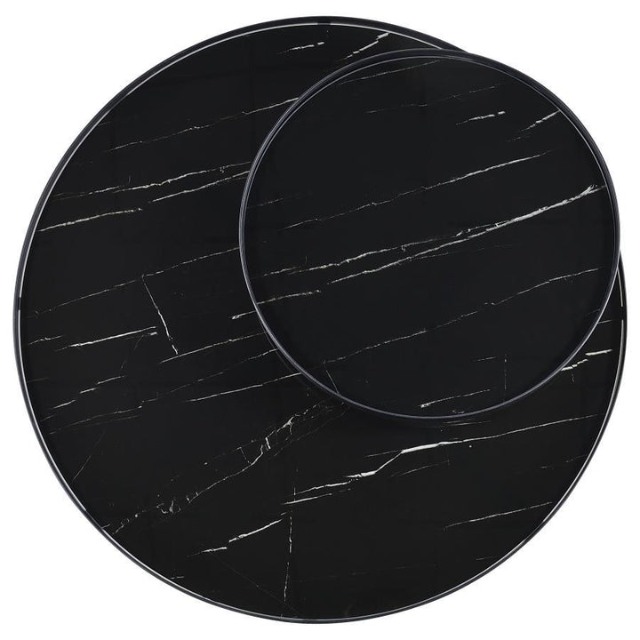 Briggs - Round Marble Printed Glass Top Coffee Table - Black Coffee Table modern furniture Contempo Furniture