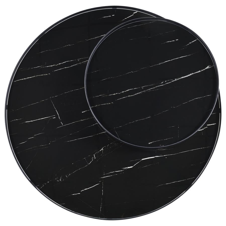 Briggs - Round Marble Printed Glass Top Coffee Table - Black Coffee Table modern furniture Contempo Furniture