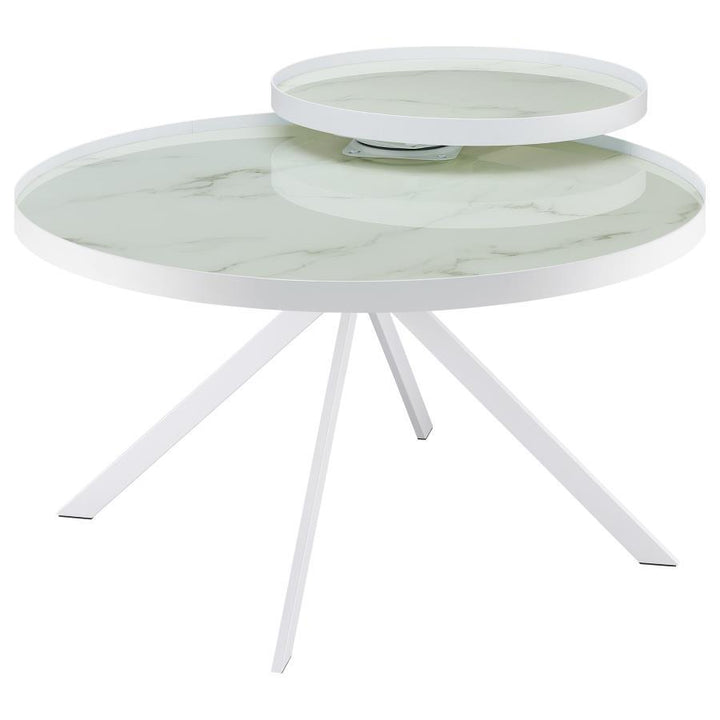 Briggs - Round Marble Printed Glass Top Coffee Table - White Coffee Table modern furniture Contempo Furniture