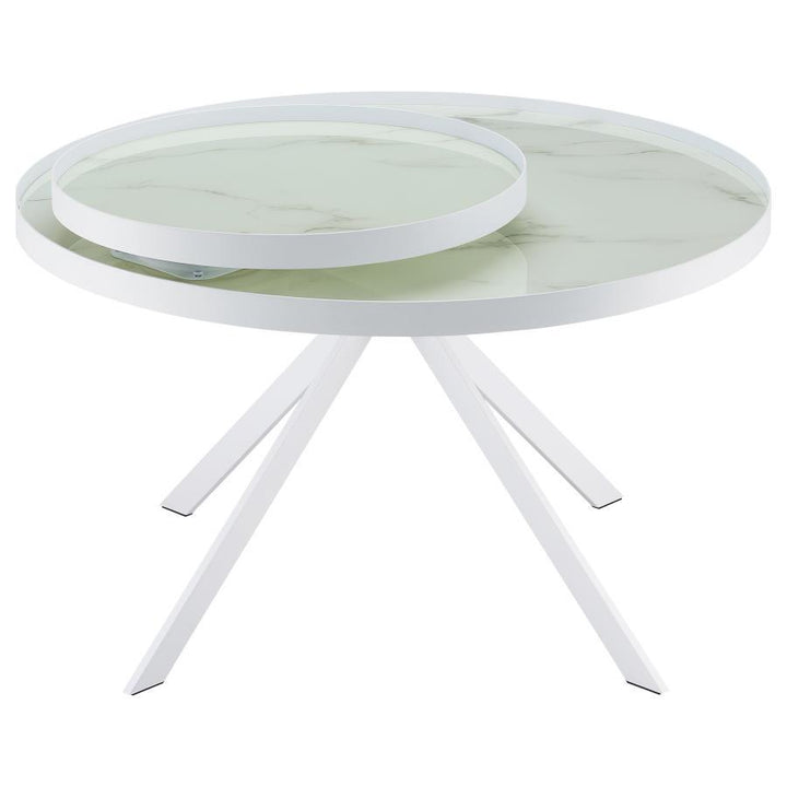 Briggs - Round Marble Printed Glass Top Coffee Table - White Coffee Table modern furniture Contempo Furniture