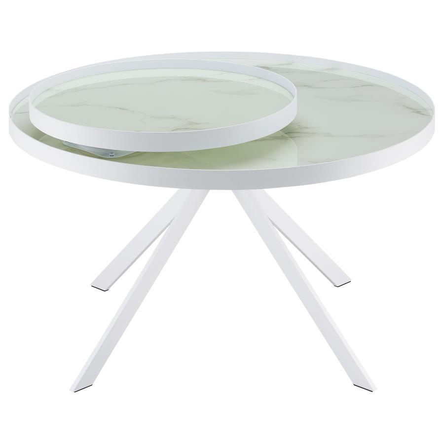 Briggs - Round Marble Printed Glass Top Coffee Table - White Coffee Table modern furniture Contempo Furniture