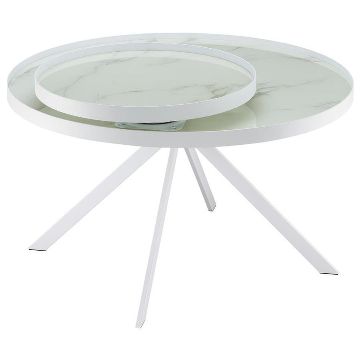 Briggs - Round Marble Printed Glass Top Coffee Table - White Coffee Table modern furniture Contempo Furniture