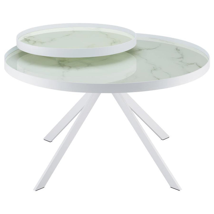 Briggs - Round Marble Printed Glass Top Coffee Table - White Coffee Table modern furniture Contempo Furniture
