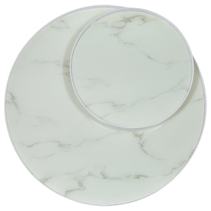 Briggs - Round Marble Printed Glass Top Coffee Table - White Coffee Table modern furniture Contempo Furniture