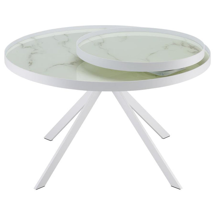 Briggs - Round Marble Printed Glass Top Coffee Table - White Coffee Table modern furniture Contempo Furniture