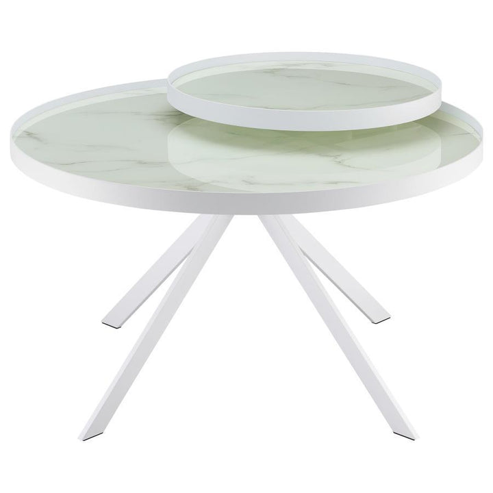 Briggs - Round Marble Printed Glass Top Coffee Table - White Coffee Table modern furniture Contempo Furniture