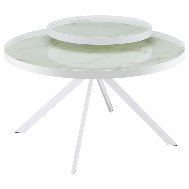 Briggs - Round Marble Printed Glass Top Coffee Table - White Coffee Table modern furniture Contempo Furniture