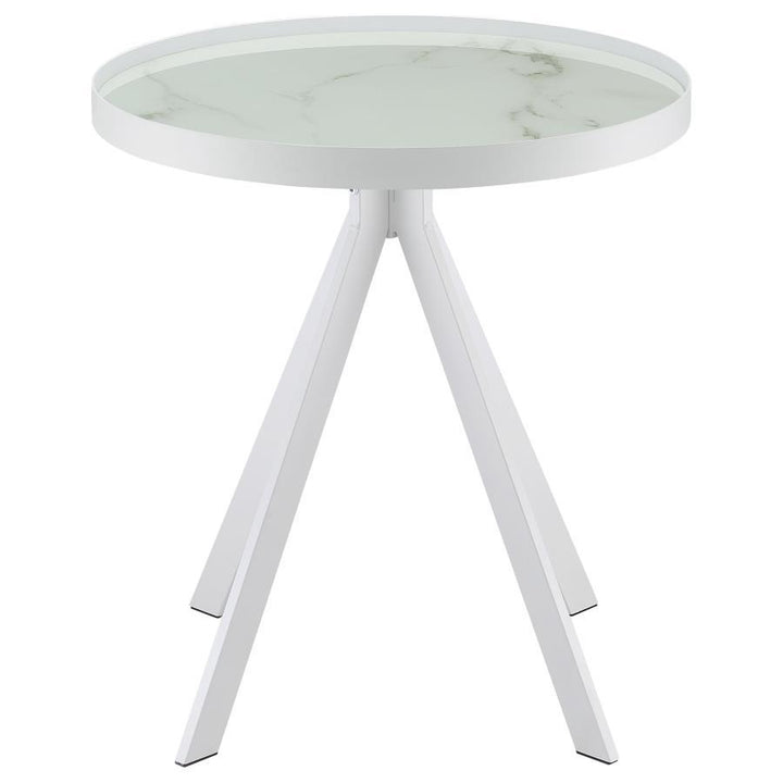 Briggs - Round Marble Printed Glass Top End Side Table - White End Table modern furniture Contempo Furniture