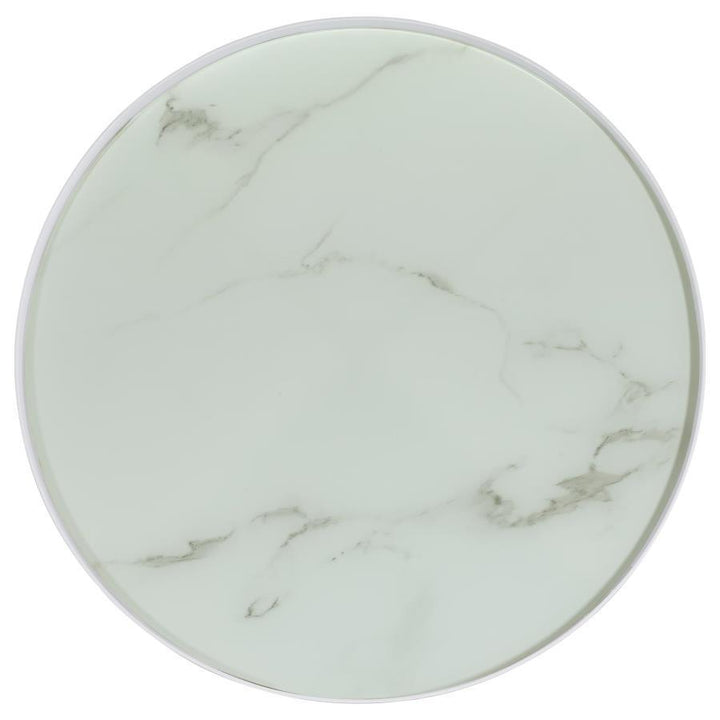 Briggs - Round Marble Printed Glass Top End Side Table - White End Table modern furniture Contempo Furniture