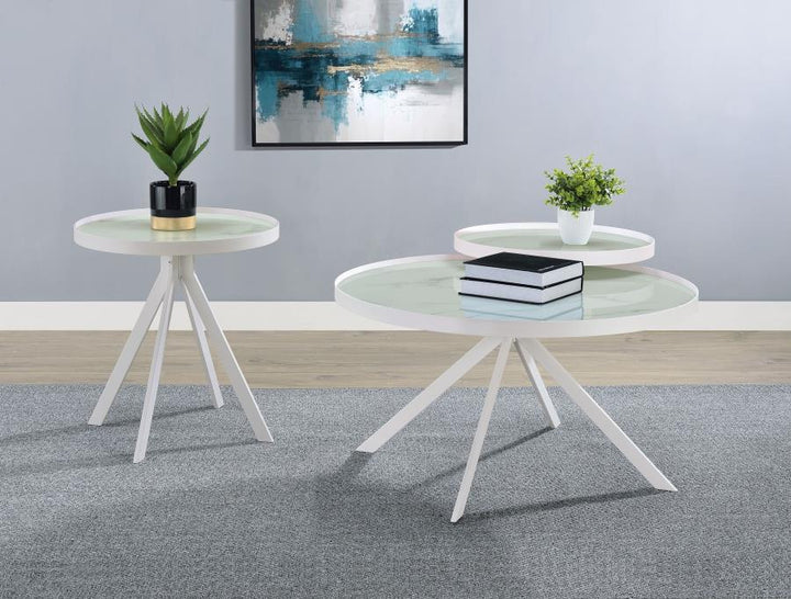 Briggs - Round Marble Printed Glass Top End Side Table - White End Table modern furniture Contempo Furniture