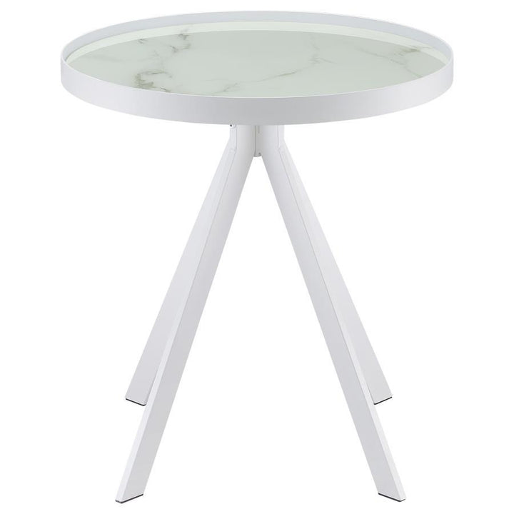 Briggs - Round Marble Printed Glass Top End Side Table - White End Table modern furniture Contempo Furniture