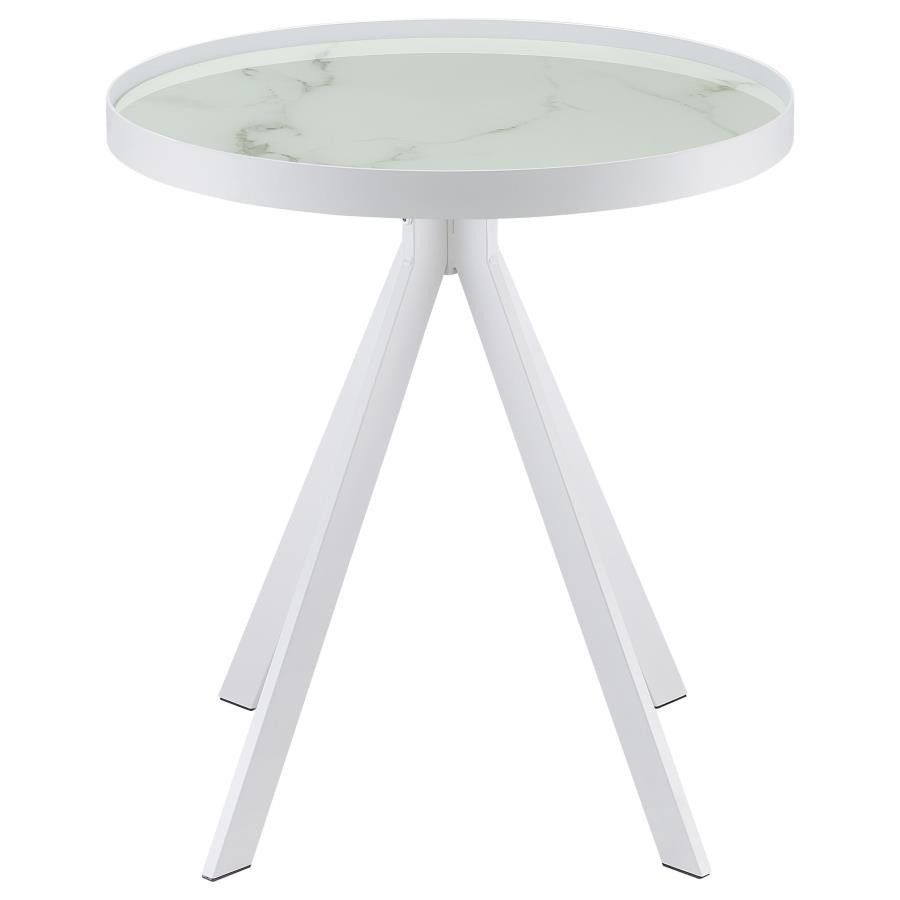 Briggs - Round Marble Printed Glass Top End Side Table - White End Table modern furniture Contempo Furniture