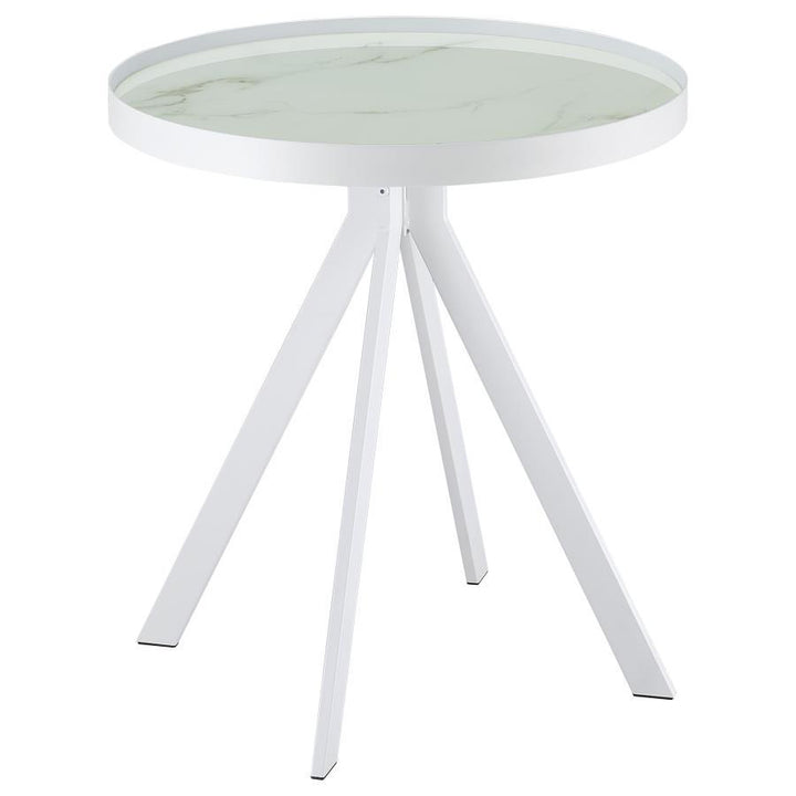 Briggs - Round Marble Printed Glass Top End Side Table - White End Table modern furniture Contempo Furniture
