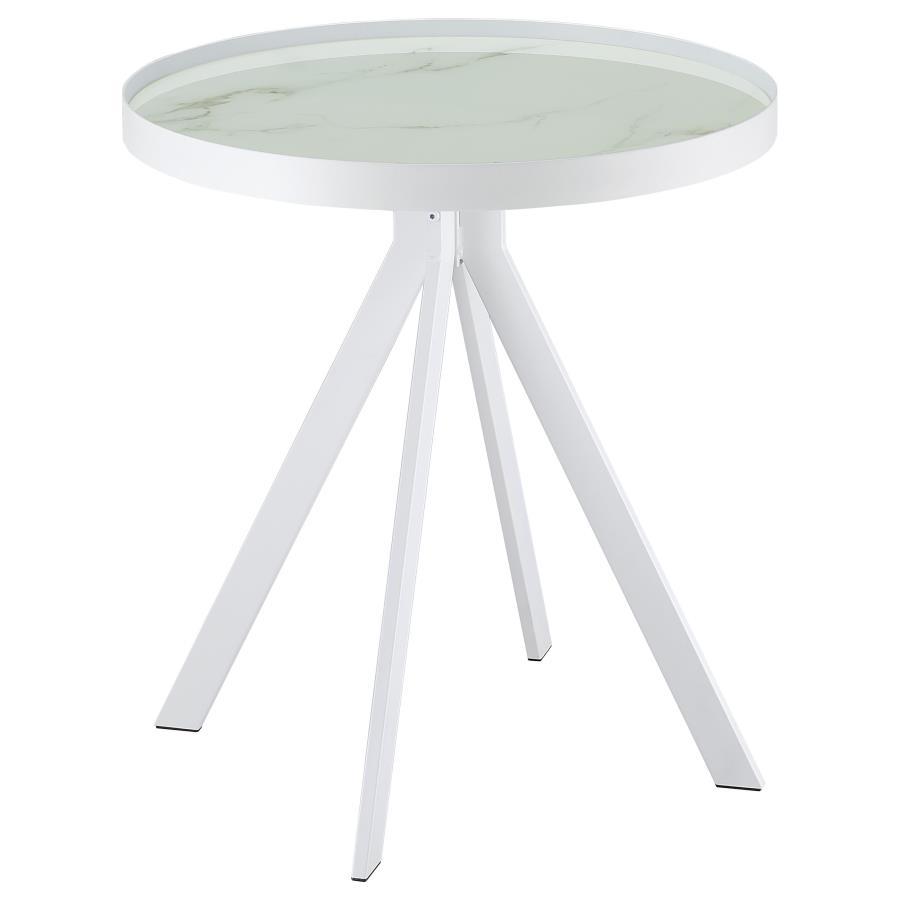 Briggs - Round Marble Printed Glass Top End Side Table - White End Table modern furniture Contempo Furniture