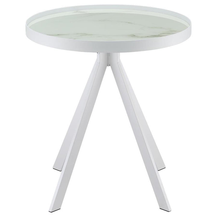 Briggs - Round Marble Printed Glass Top End Side Table - White End Table modern furniture Contempo Furniture