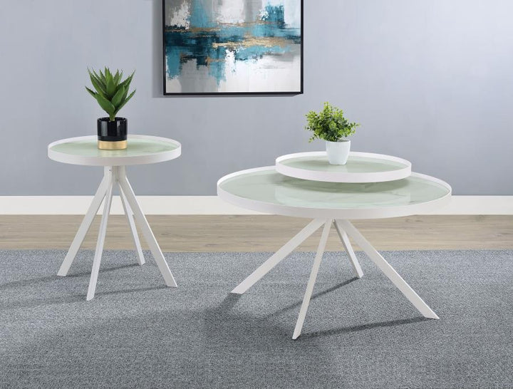 Briggs - Round Marble Printed Glass Top End Side Table - White End Table modern furniture Contempo Furniture