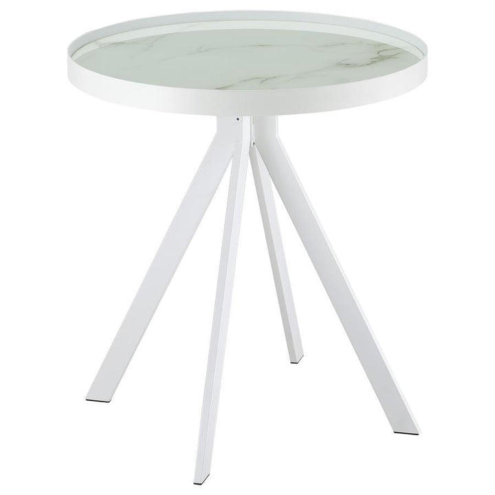 Briggs - Round Marble Printed Glass Top End Side Table - White End Table modern furniture Contempo Furniture