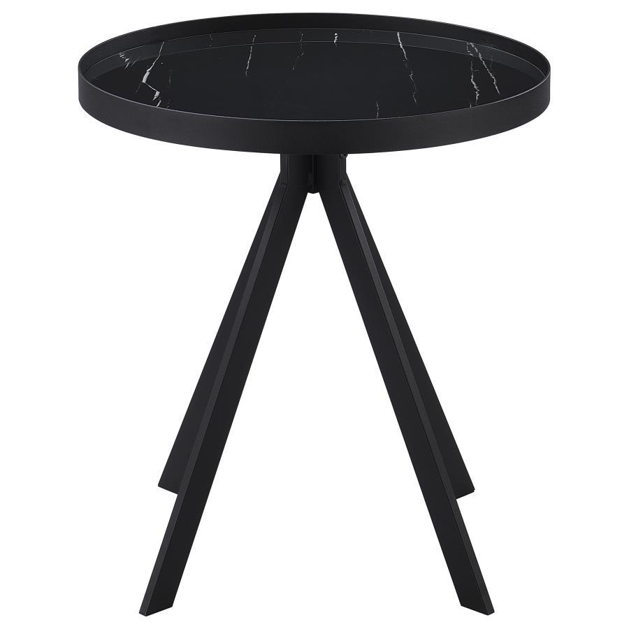 Briggs - Round Marble Printed Glass Top End Table - Black End Table modern furniture Contempo Furniture