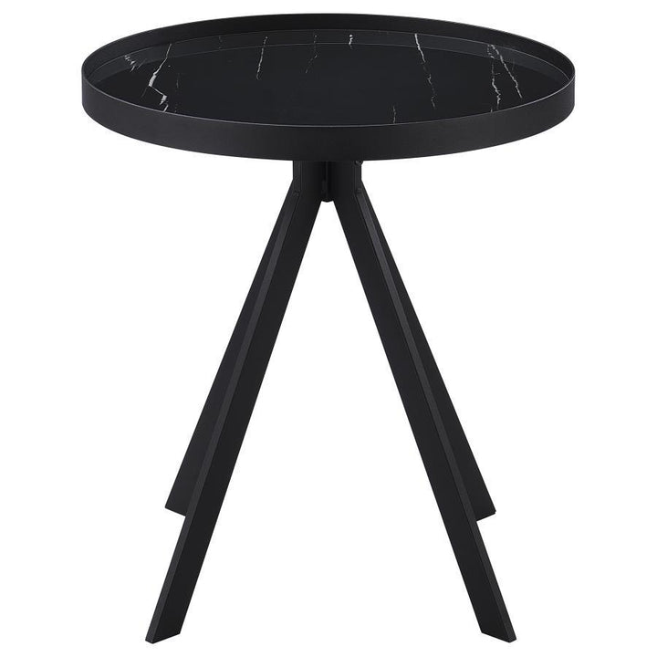 Briggs - Round Marble Printed Glass Top End Table - Black End Table modern furniture Contempo Furniture