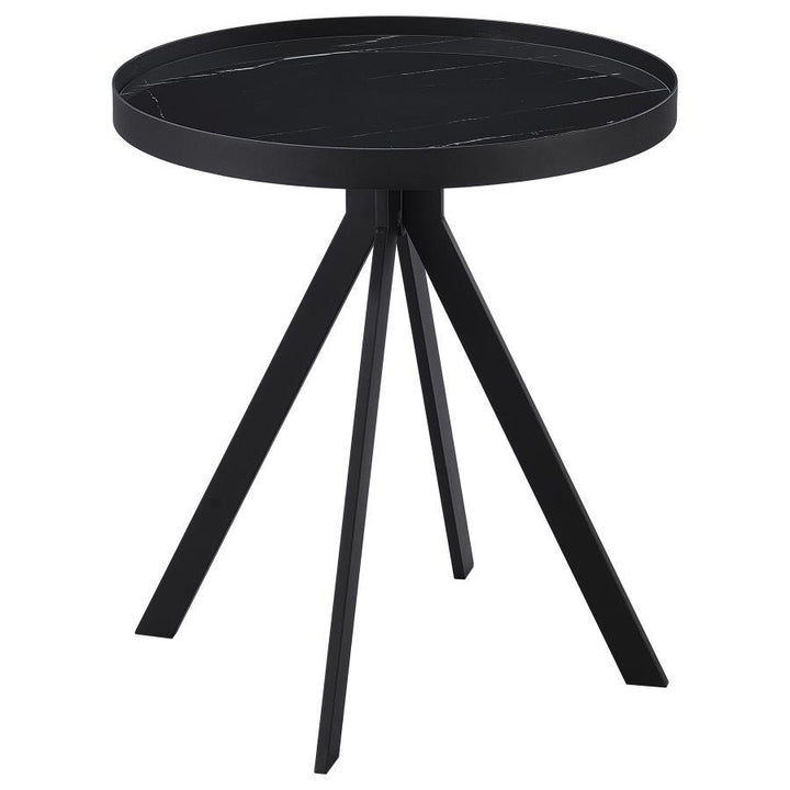 Briggs - Round Marble Printed Glass Top End Table - Black End Table modern furniture Contempo Furniture